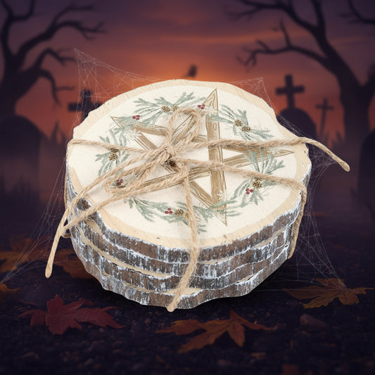 Winter Solstice Wood Slice Coaster Set